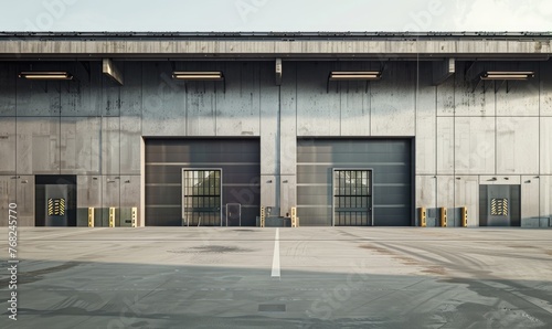 A production building with rolling industrial gates