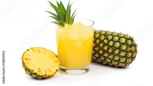 pineapple fruit and pineapple juice white background