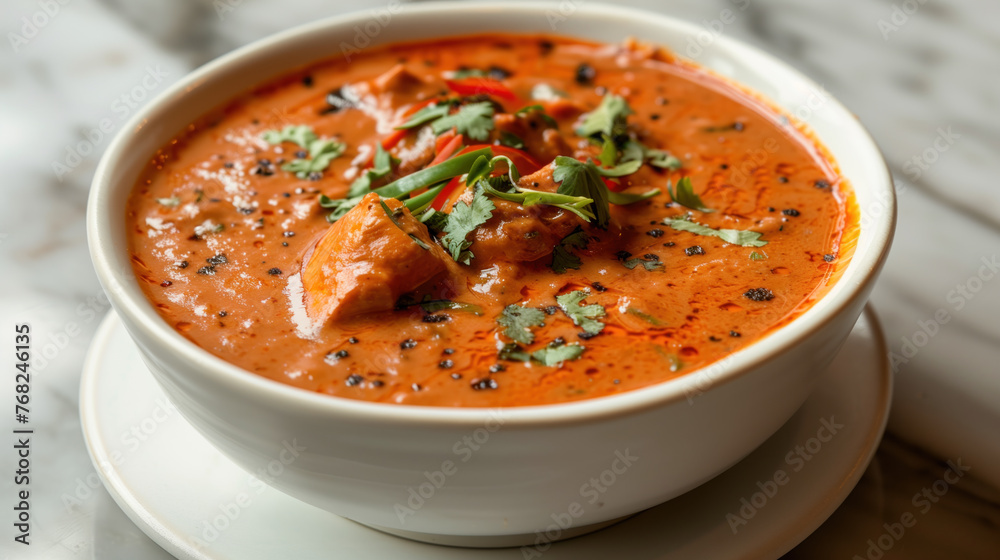 Spicy Chicken Tikka Masala in a White Bowl