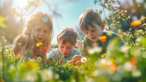 children playing with easter eggs