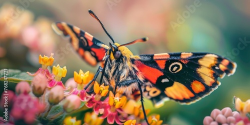 A Beautiful Moth Butterfly on a Flower Background created with Generative AI Technology