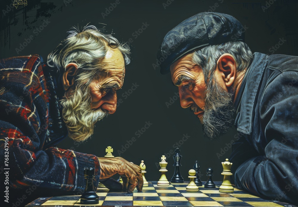 Two chess players are playing chess illustration. - obrazy, fototapety, plakaty 