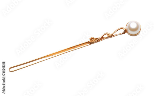 Minimalist Design Gold Hairpin with Pearl Isolated On Transparent Background PNG.