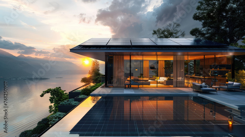 solar panels on an open terrace, sunset, beautiful photo © Serega