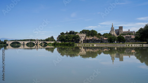 Obraz na płótnie Avignon and Pont d'Avignon bridge panoramic view, popular tourist landmark, Provence, France w salonie