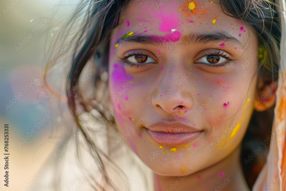 Obraz premium A woman with colorful face paint on her face