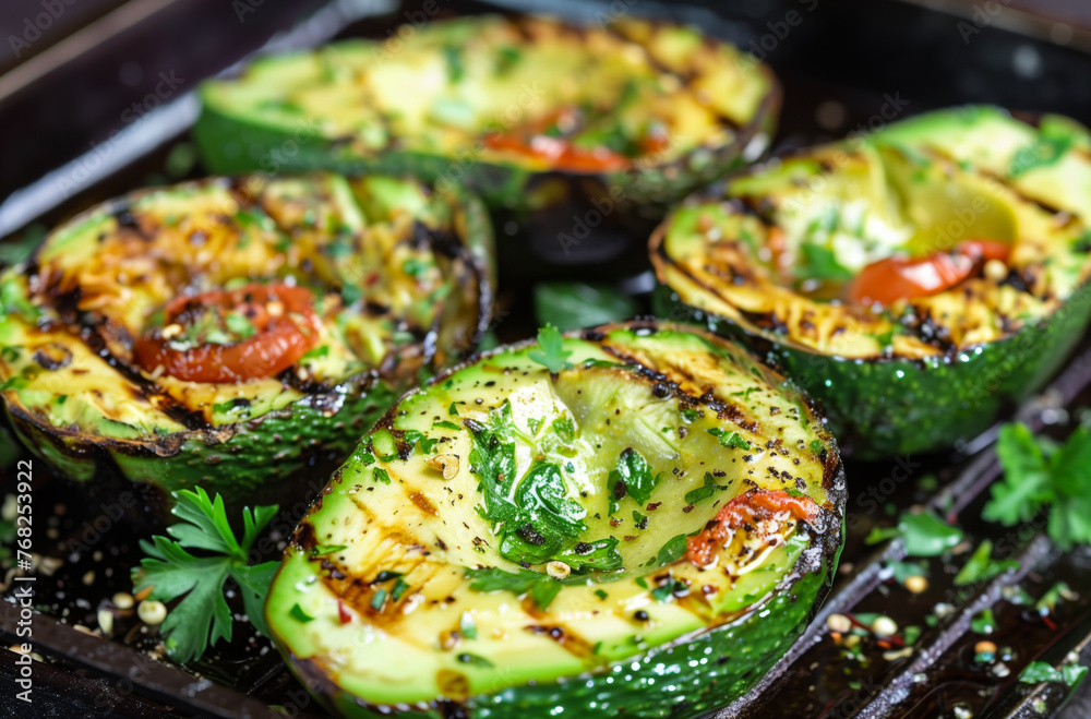 Grilled avocados with seasonings and herbs Grilled avocados with seasonings and herbs