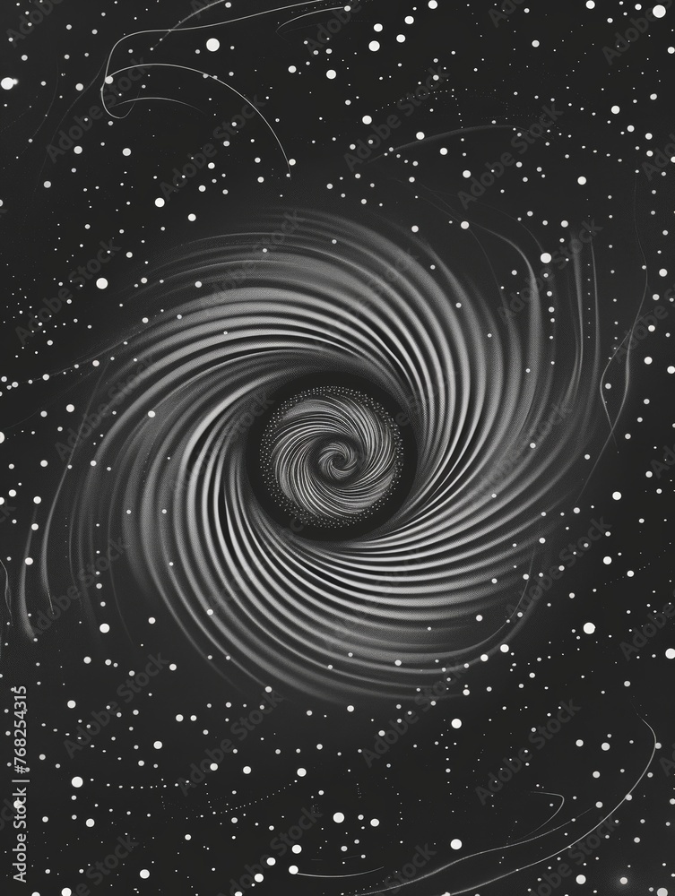 Black and white spiral formation twisting and extending through the sky