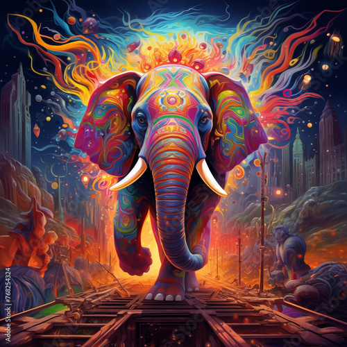 A trippy, colorful Elephant Picture © Pixel