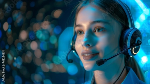 Engaged and Energetic: Young Female Call Center Agent with CRM Technology
