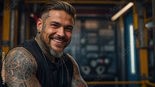 man with a beard and tattoos smiles