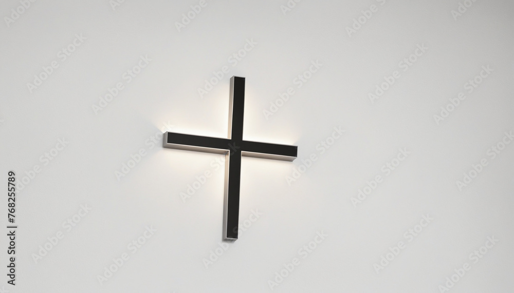 Minimalistic Black Cross on White Background, Christianity Symbol