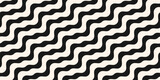 Black and white diagonal wavy lines seamless pattern. Vector abstract liquid stripes background. Simple monochrome texture with diagonal waves, fluid shapes. Groovy repeated design for decor, print