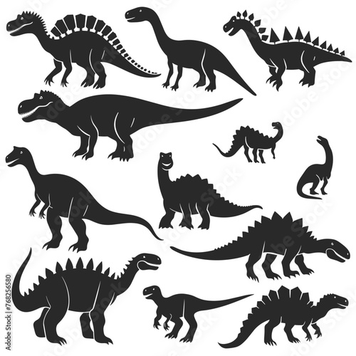 dinosaur icons set  black and white design. vector illustration.
