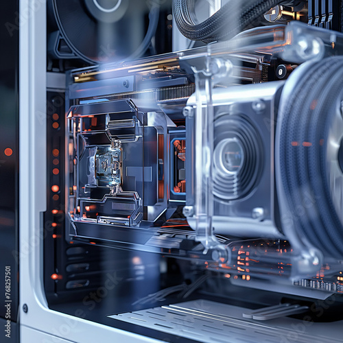 Gaming computer with transparent cooling system, vibrant LED lights photo