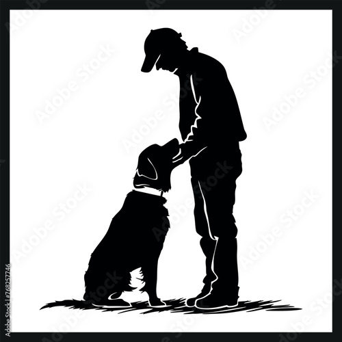 Dog and Owner Silhouette clipart on a white background