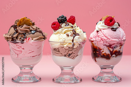 variety of refreshing ice-cream cups  different flavours  front view of gourmet desserts  8 