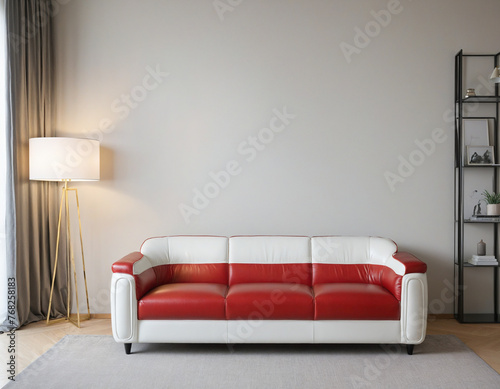 luxury sofa with Red and white leather, elegante living room design photo