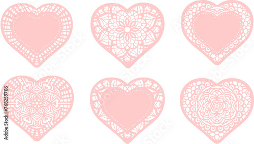 Pink Lace Heart Paper Doily Vector Design Set