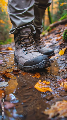 Step Into Adventure: Waterproof Boots on a Wet Trail