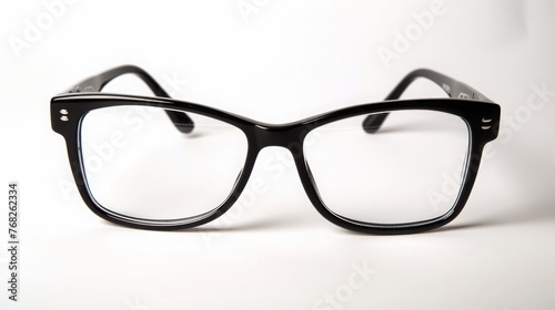single / isolated eyeglasses, white background, copy and text space, product placement, 16:9
