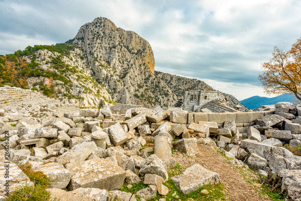 Termessos ancient city the amphitheatre. Termessos is one of Antalya -Turkey's most outstanding archaeological sites. Despite the long siege, Alexander the Great could not capture the ancient city.