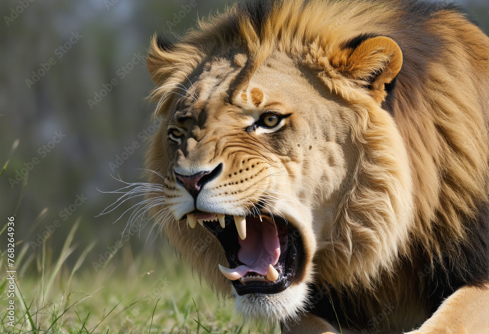 Lion png, transparent background, roaring, angry, isolated lion