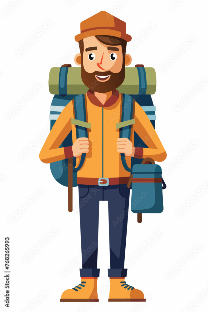 Vector illustration of a backpacker with a lot of stuff on its back.