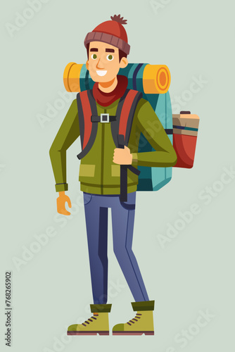 Vector illustration of a backpacker with a lot of stuff on its back.