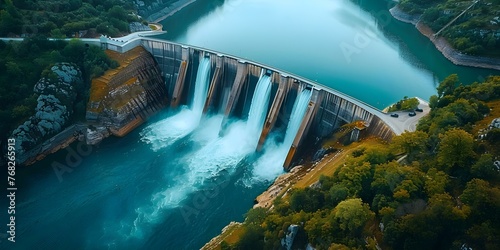 The Majesty of Nature and Engineering: Aerial View of a Cascading Dam. Concept Nature, Engineering, Aerial View, Cascading Dam, Majestic Landscape