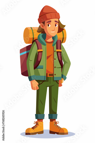 Vector illustration of a backpacker with a lot of stuff on its back.