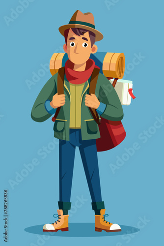 Vector illustration of a backpacker with a lot of stuff on its back.