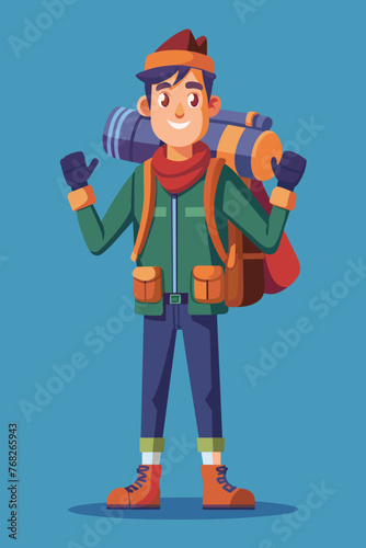 Vector illustration of a backpacker with a lot of stuff on its back.