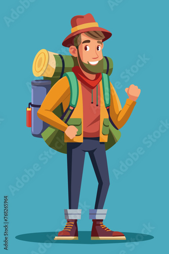 Vector illustration of a backpacker with a lot of stuff on its back.