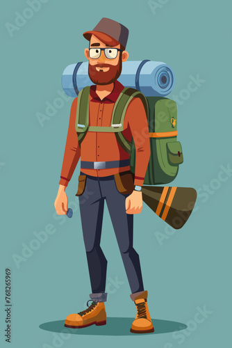 Vector illustration of a backpacker with a lot of stuff on its back.