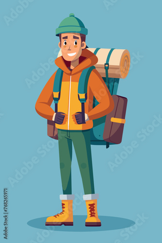 Vector illustration of a backpacker with a lot of stuff on its back.