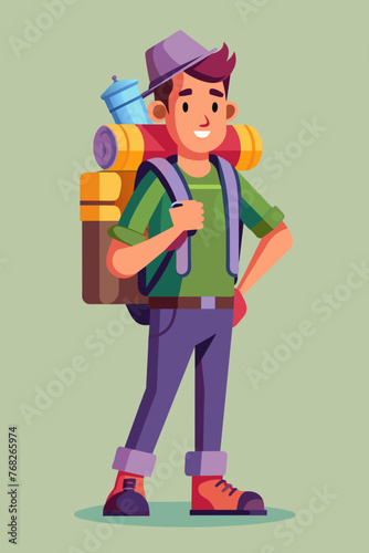 Vector illustration of a backpacker with a lot of stuff on its back.