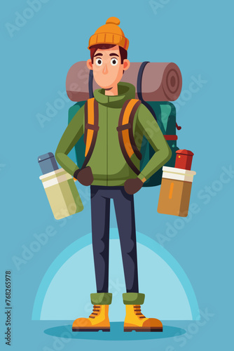 Vector illustration of a backpacker with a lot of stuff on its back.