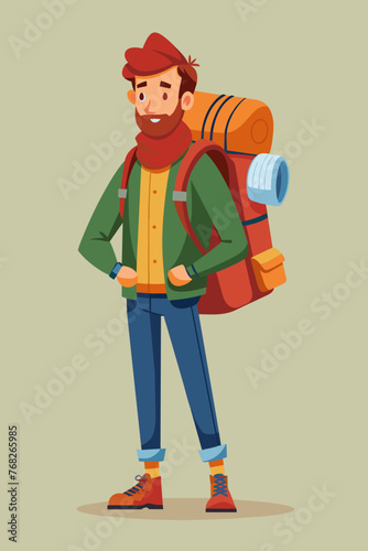 Vector illustration of a backpacker with a lot of stuff on its back.