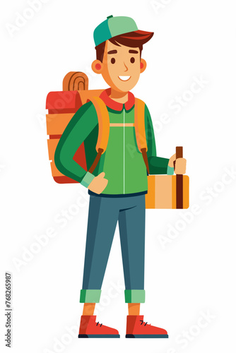 Vector illustration of a backpacker with a lot of stuff on its back.