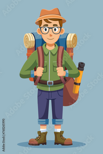 Vector illustration of a backpacker with a lot of stuff on its back.