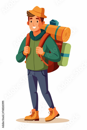 Vector illustration of a backpacker with a lot of stuff on its back.