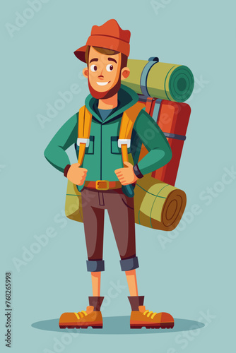 Vector illustration of a backpacker with a lot of stuff on its back.