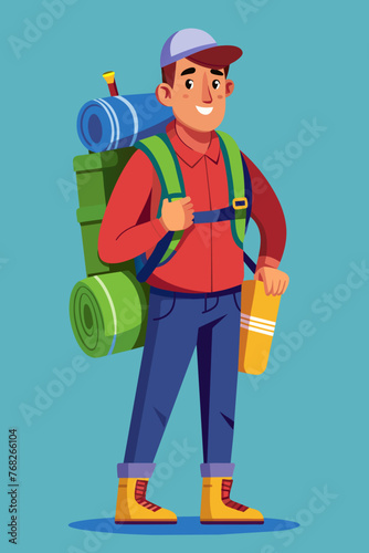 Vector illustration of a backpacker with a lot of stuff on its back.