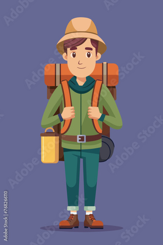 Vector illustration of a backpacker with a lot of stuff on its back.