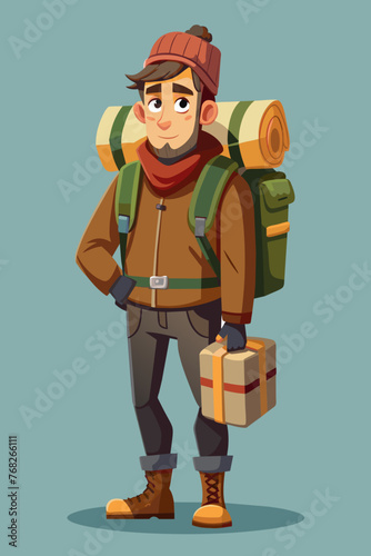Vector illustration of a backpacker with a lot of stuff on its back.