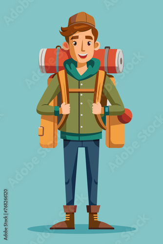 Vector illustration of a backpacker with a lot of stuff on its back.