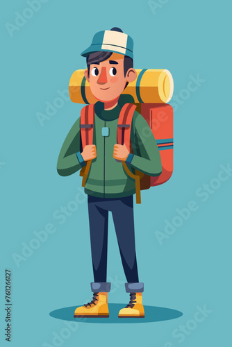 Vector illustration of a backpacker with a lot of stuff on its back.