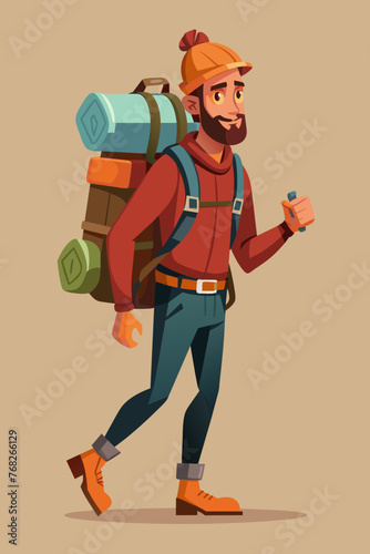 Vector illustration of a backpacker with a lot of stuff on its back.