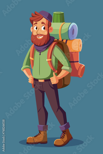 Vector illustration of a backpacker with a lot of stuff on its back.